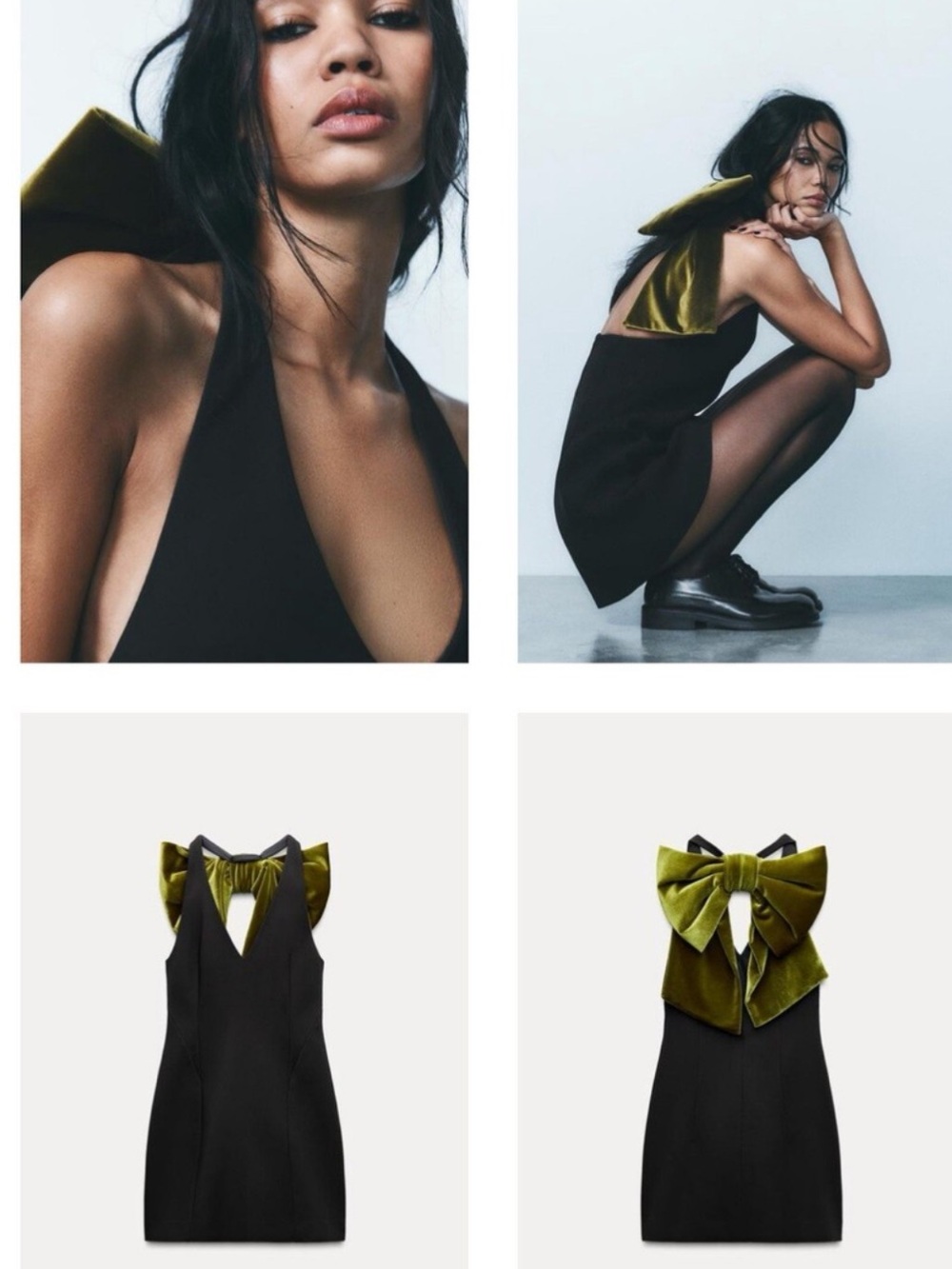 Zara Black Mini Dress with Olive Velvet Bow